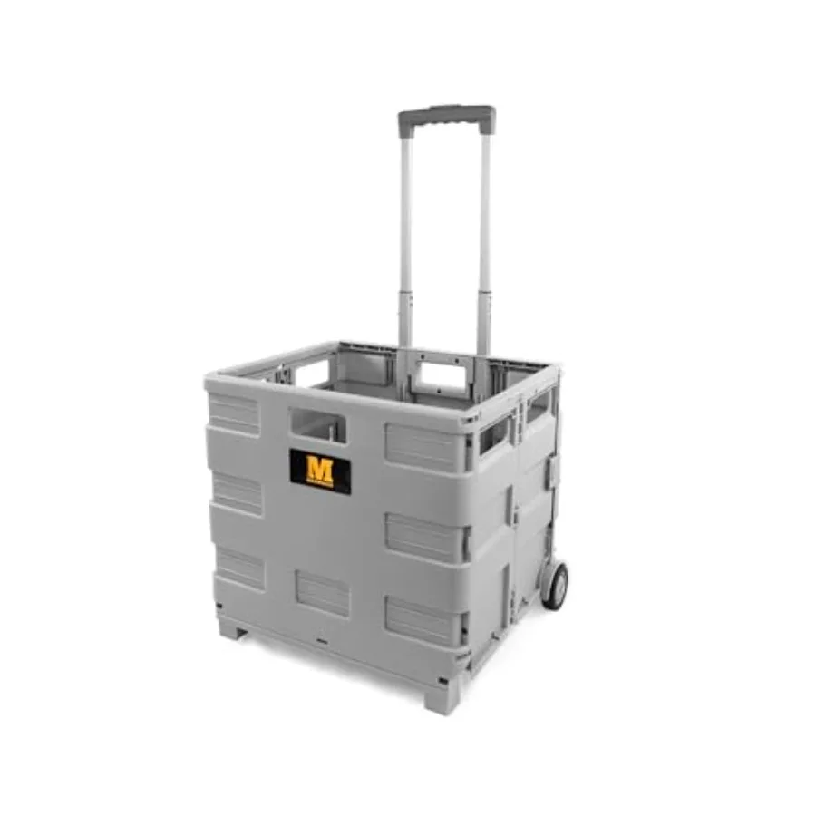

50704 Collapsible Gray Rolling Folding Dolly Grocery Cart - Multi-Functional Teacher Dolly with Extra Storage Durable Wheels an