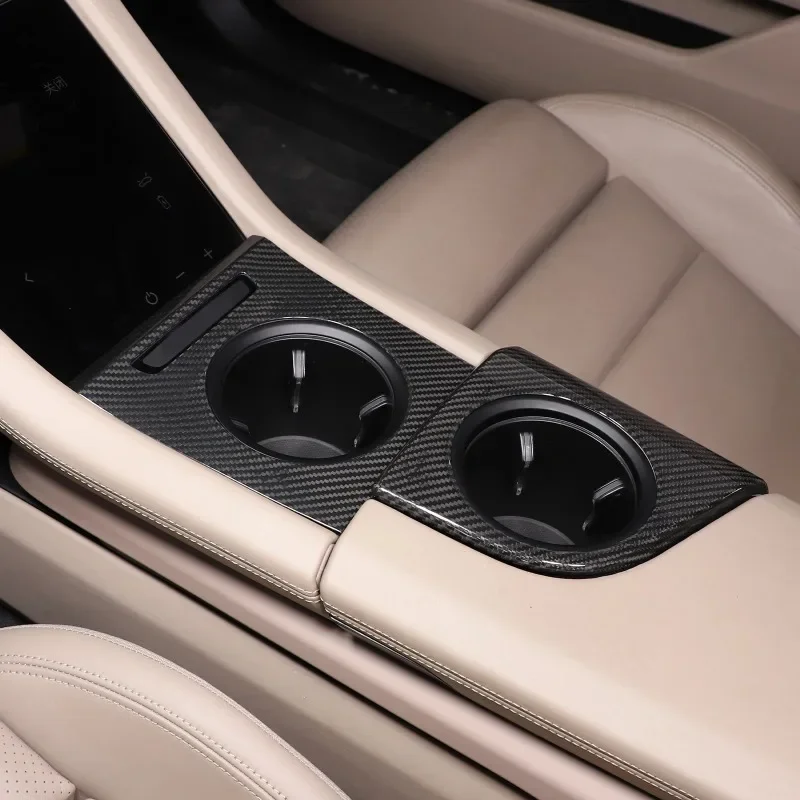 

Dry Carbon Fiber For Porsche Taycan Fit 2019-2022 Car Center Console Water Cup Frame Cover Decoration Trim stiker