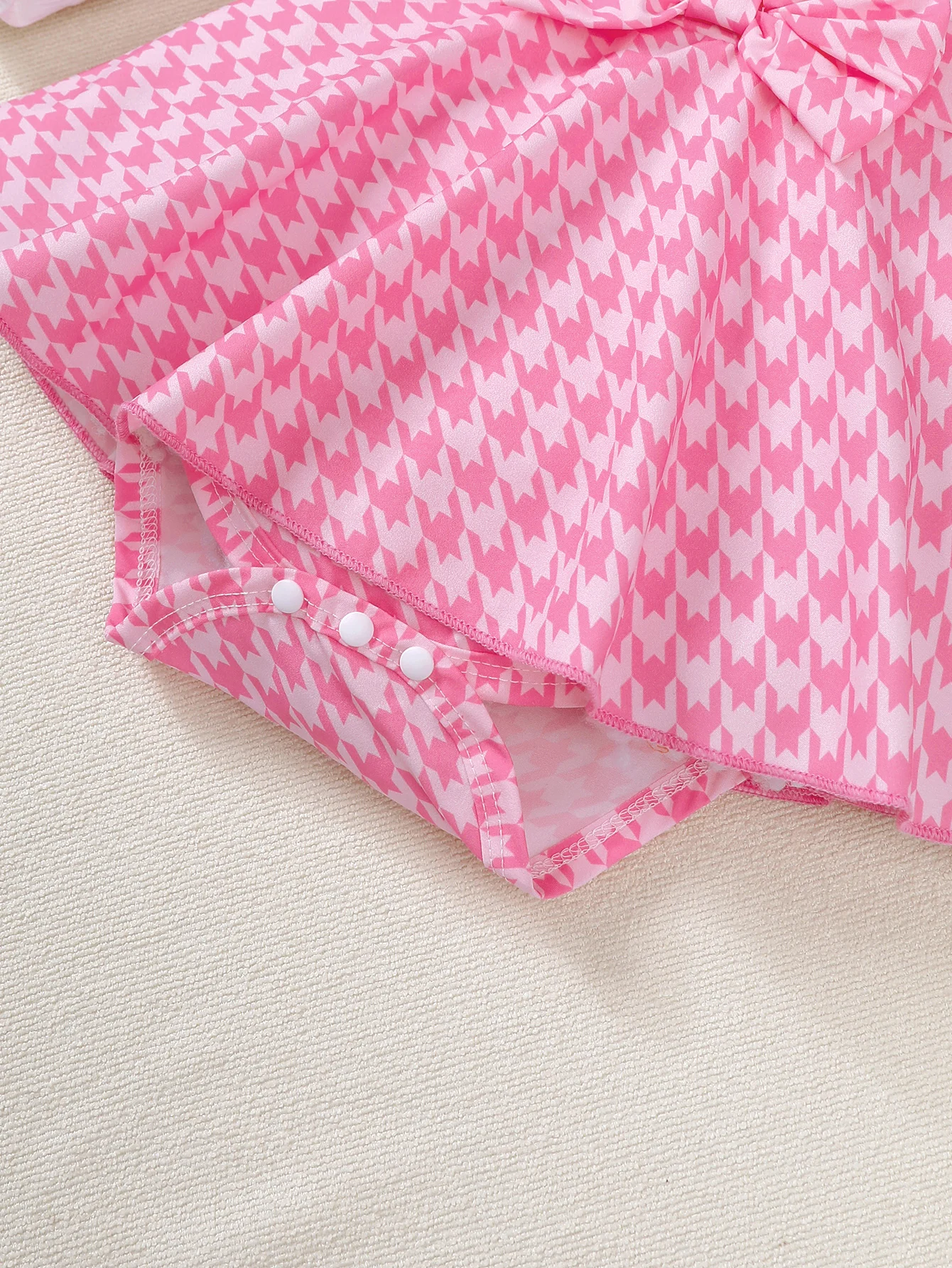 Baby-Mädchenkleid mit Schleife, Tausend-Vögel-Gittermuster, Langarmkleid, 0-18 Monate alt, Niedliches Baby-Mädchenkleid für Frühling und Herbst, Modisches Kleid – Detail 5
