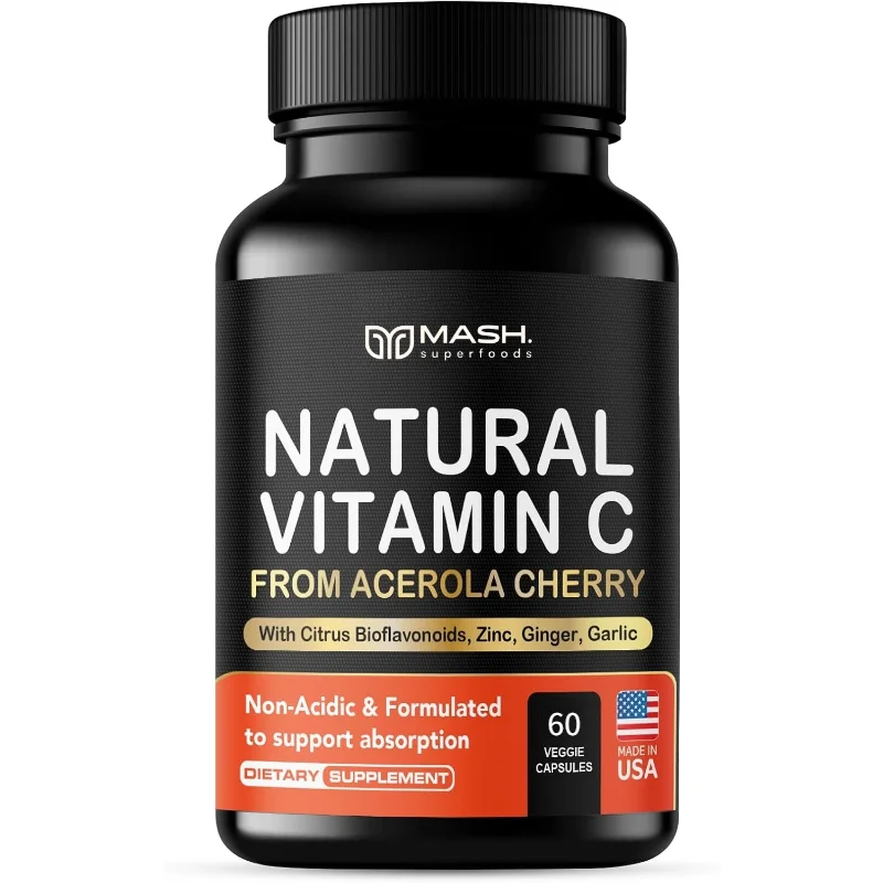 RAW Vitamin C Capsules - Powerful Antioxidant, Promotes Collagen Production, Skin Glow, Supports Heart, Immune Health