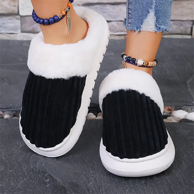 COOTELILI 2024 Winter House Slippers Women Warm Designer Platform Shoes Woman Flats Furry Slip on  Plus Size 41 42 43