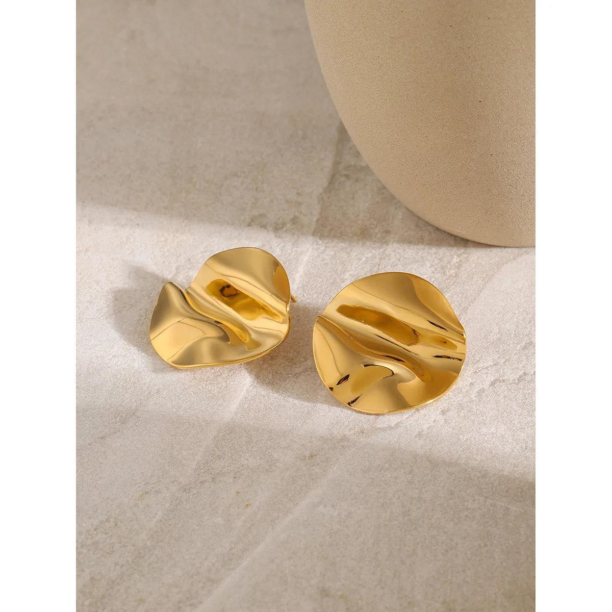 Stainless Steel PVD 18K Gold Plated Tarnish Waterproof Fold Stud Earrings For Woman Jewelry Wholesale INS image 4