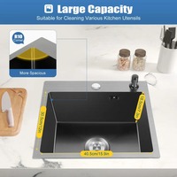 40*45cm Kitchen Sink Undermount Drop-in Single Bowl Stainless Steel Black
