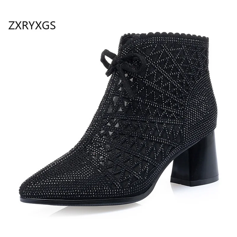 ZXRYXGS 2024 High End Pointed Summer Boots Fashion Sandals Superior Microfiber Mesh Sandals Rhinestone Shoe Summer Women Sandals