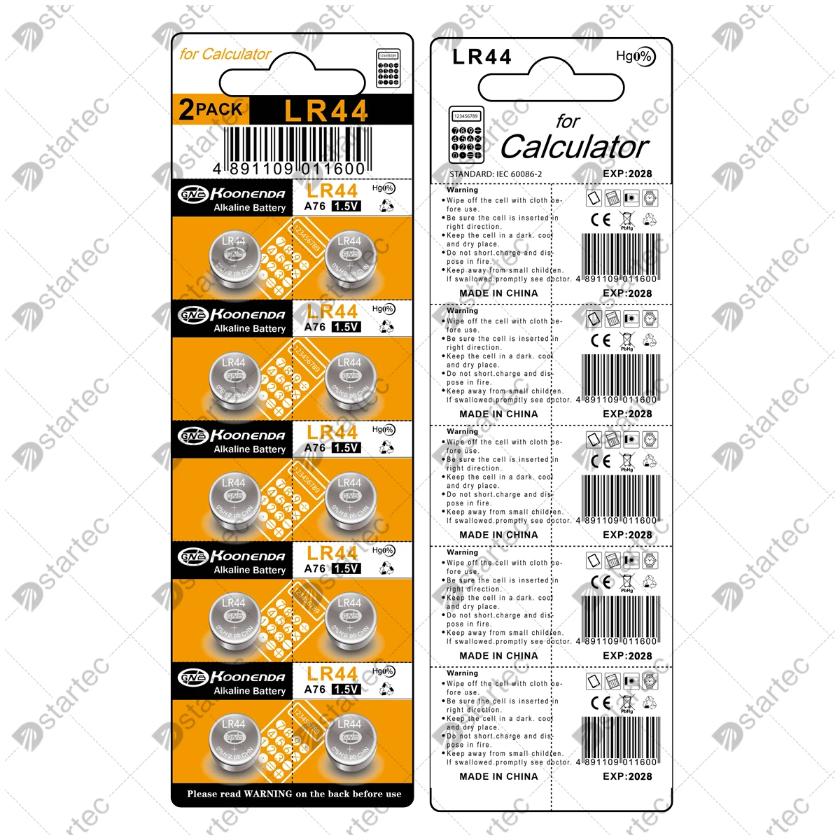 Koonenda 175mAh LR44 AG13 Alkaline Button Batteries, L1154F SR44SW 357 303 SR44 A76 G13 1.55V Coin Cell for Watch Clock Remote