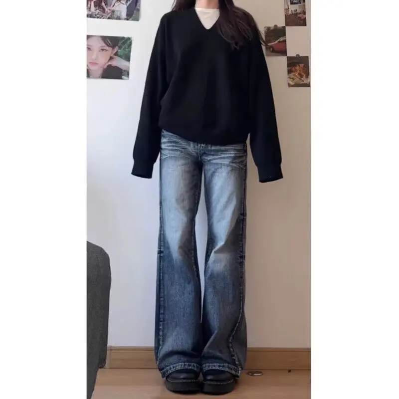 Y2k جينز سروال للمرأة شوجو فتاة نمط المرأة الدنيم السراويل منخفضة الارتفاع الجينز المرأة ملابس الربيع جان كوكيت جورتس فضفاض