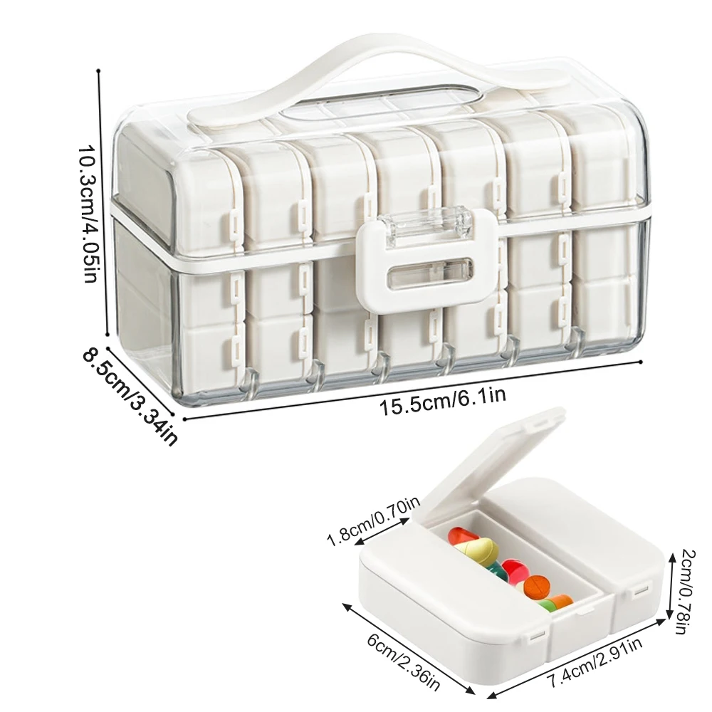 Large 7-Day Pill Organizer, Sealed Portable Case with Compartments for Vitamins & Supplements, Travel Size