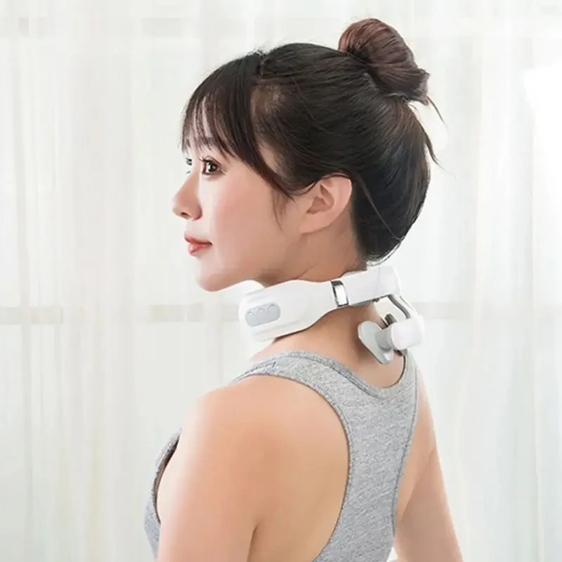 Tuhopeta 4-Head Cervical Neck Massager with Adjustable Strength USB Charging Intelligent Voice Control And Heating Pain Relief