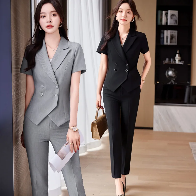 Short Sleeve Business Suit Summer Thin Temperament Goddess Style Jewelry Store Hotel Front Desk Sales Office Work Clothes