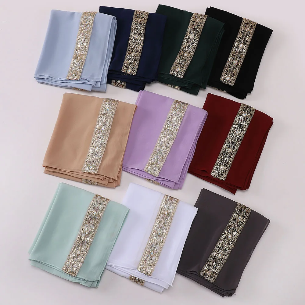 

High Quality Pearl Chiffon Scarves Muslim Hijab Women Shawls Wrap Sequin Scarf Bandanas Headband Bufanda Foulard Turbante Mujer