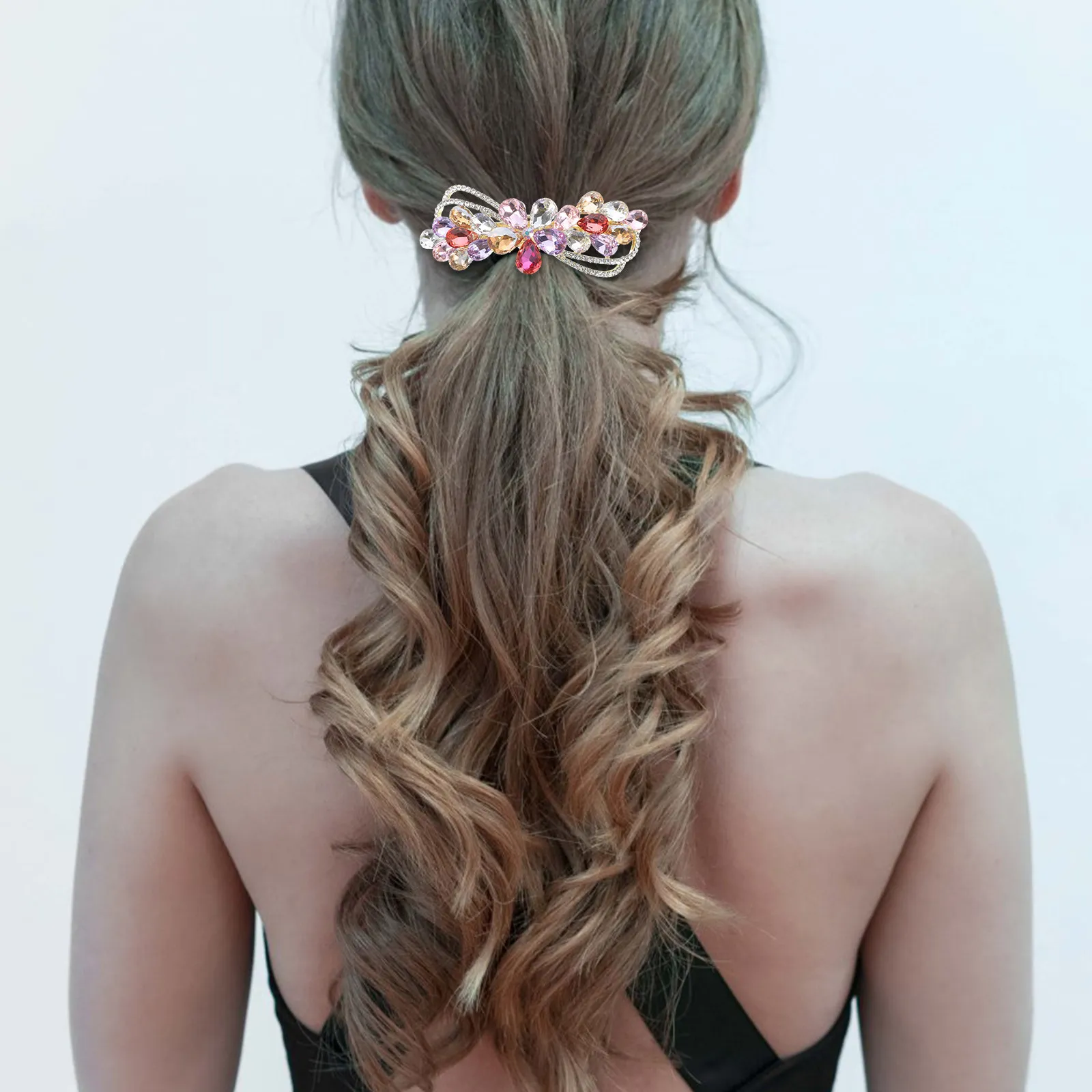 Large Spring Hair Clip for Women Rhinestone Embellished Elegant Hairpin Secure Grip Stylish Accessory for Thick Hair Daily Wear