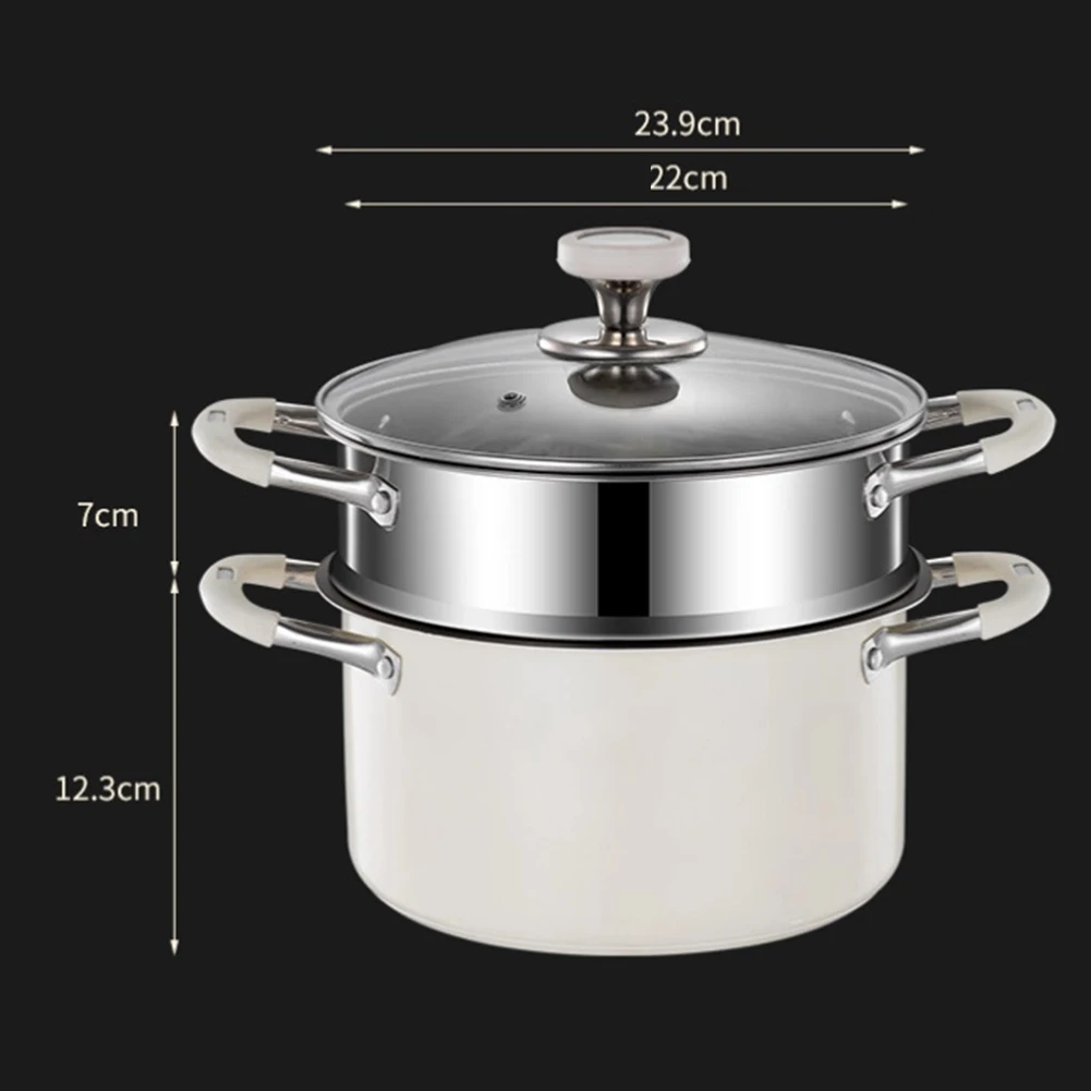 Titanium-Strengthened Soup Pot with Steaming Rack and Heat-Tolerant Glass Lid Five-Layer Bottom for Everyday Cooking Needs