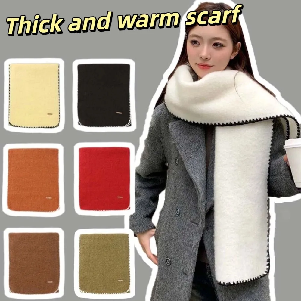 

Shawl Polyester Lock Edge Winter Scarf Solid Color Classic Long Thickened Neckscarf Soft French Style Women Warmer Scarf Outdoor