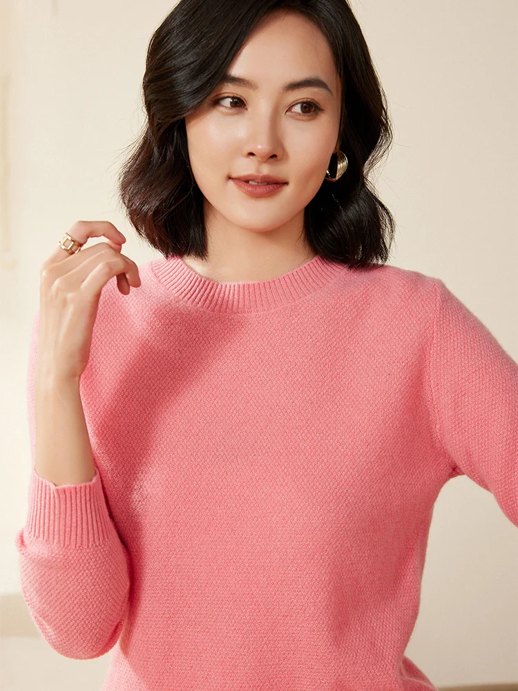 Long Sleeve Women O-Neck 100% Merino Wool Pullover Sweater Inside Basic Style Autumn Winter Warm Cashmere Versatile Knitted Top