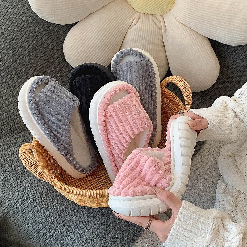 Winter Women Fashion Plush Slippers Open Toe Soft Sole Fluffy House Shoes Woman Indoor Comfort Warm Faux Fur Home Slippers - view 2