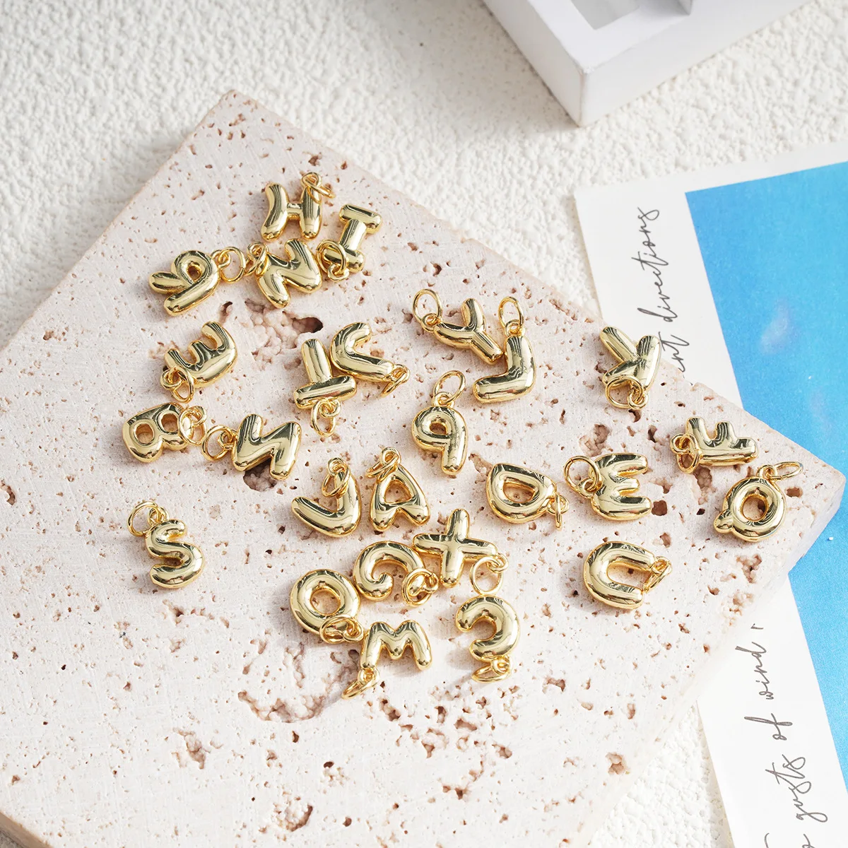 Gold Bubble Alphabet Charms DIY Jewelry Accessories with Stainless Steel Chain, Making Supplies for Custom Couple Name Necklaces