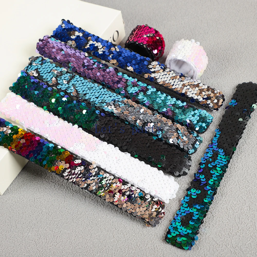 Pulseras Slap a escala de sirena con purpurina, 5 piezas, juguetes para niños, recuerdos de fiesta de cumpleaños, decoración de Baby Shower, rellenos de Piñata