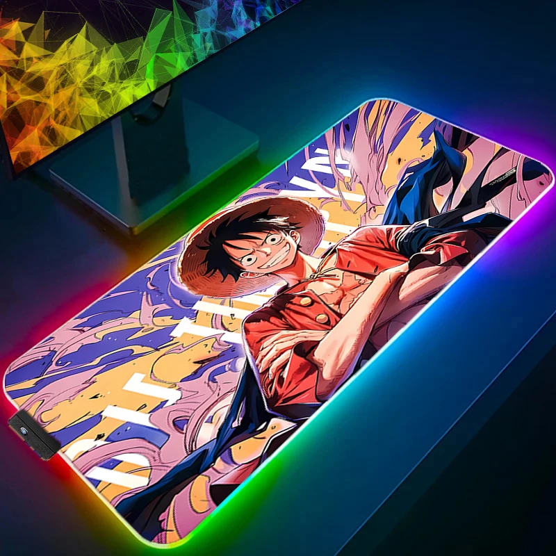 

Computer Backlight Mouse Pad one Piece Luffy RGB Gaming MousePad Large LED Gamer keyboard pad XXL Anime PC Desk Mat tapis souris