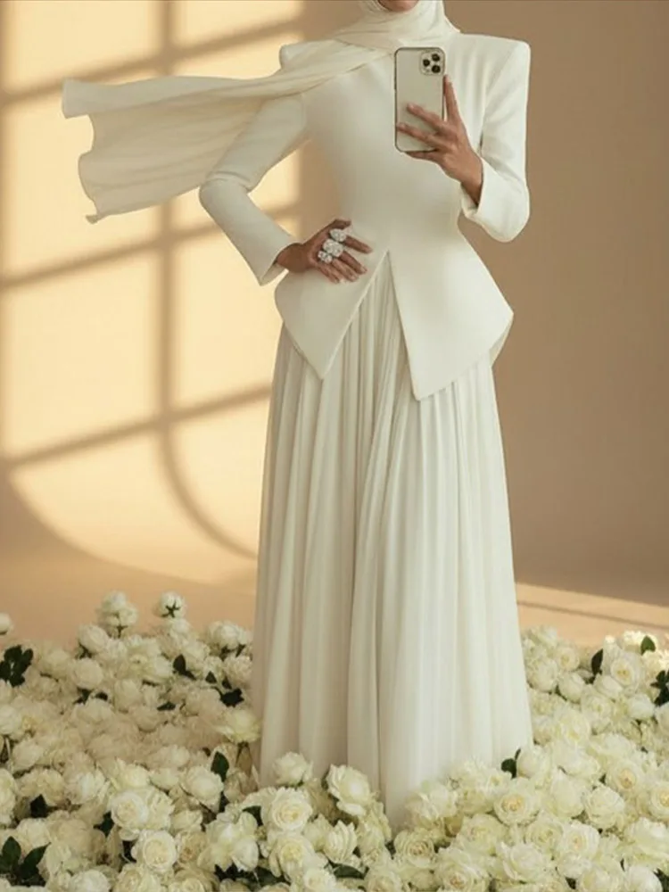 2026 Autumn Urban Solid Women's Blazer Skirts Suit Chic Split Coats Chiffon Pleated Skirt Sets Female Outwear New Fashion