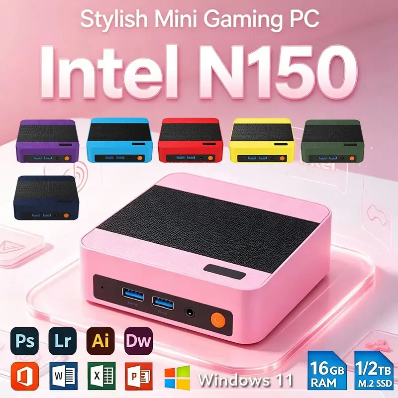 Intel Mini PC Windows 11 Intel N150 Mini Desktop Computer 16GB RAM 1/2TB SSD WIFI6 BT5.2 Micro Pc Mini Computer Pocket Mini Host