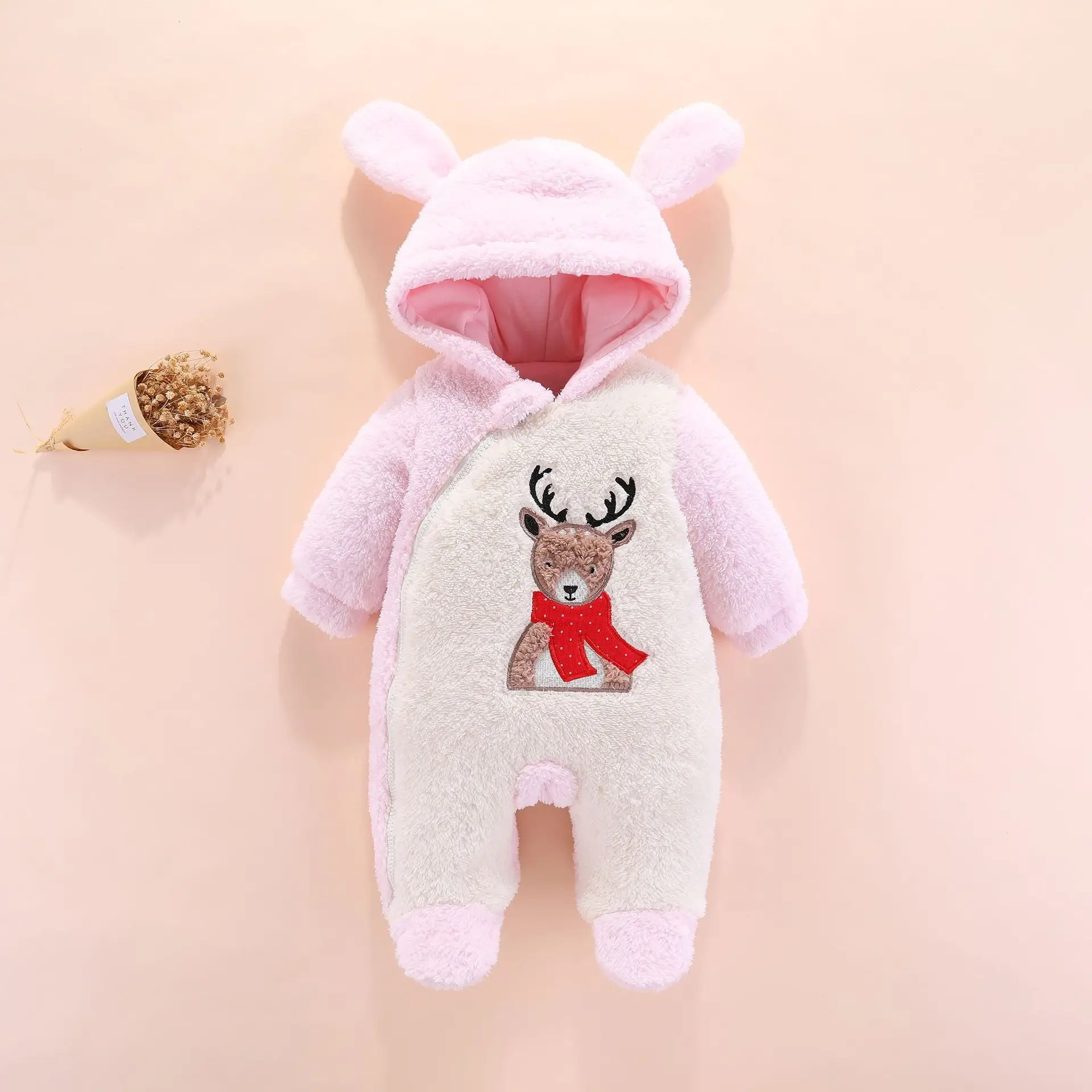 IYEAL الشتاء لينة الطفل السروال القصير الوليد بنين بنات عيد الميلاد الكرتون الصوف مع مقنعين وزرة الرضع