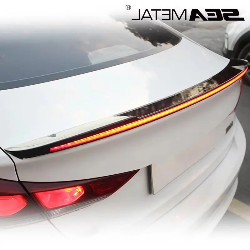 SEAMETAL Carbon Fiber Car Rear Spoiler Flow Lamp Universal 120cm Led Spoiler Light The Third Brake Light Stop Signal Lights 12V
