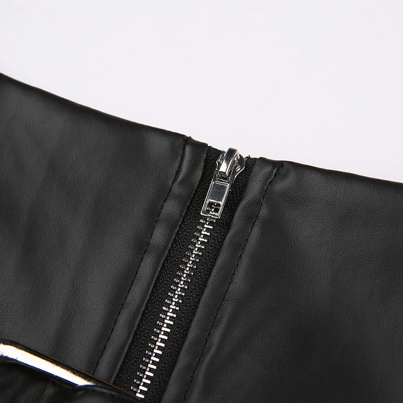 SUCHCUTE Schwarzer Gothic PU-Leder Damen Minirock mit Gürtel, niedriger Taille, Reißverschluss, Faltenrock, Y2K Streetwear, 2000er Jahre Kleidung, Sommer, Koreanisch – Detail 8