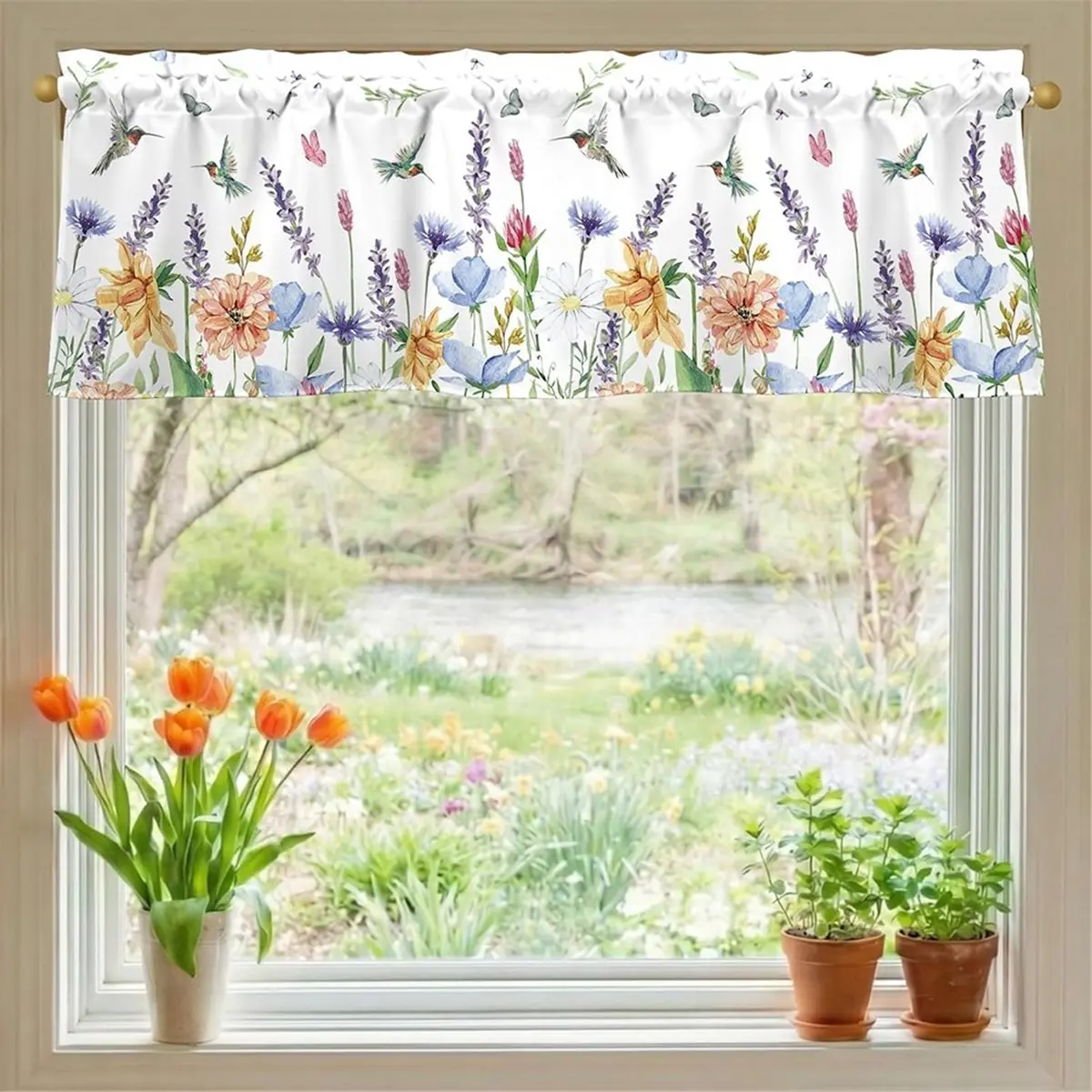 Industrial Tools Hummingbird Floral Spring Valances 54x18 Inch- Perfect for Kitchen, Bathroom, Bedroom, and Living Room Decor