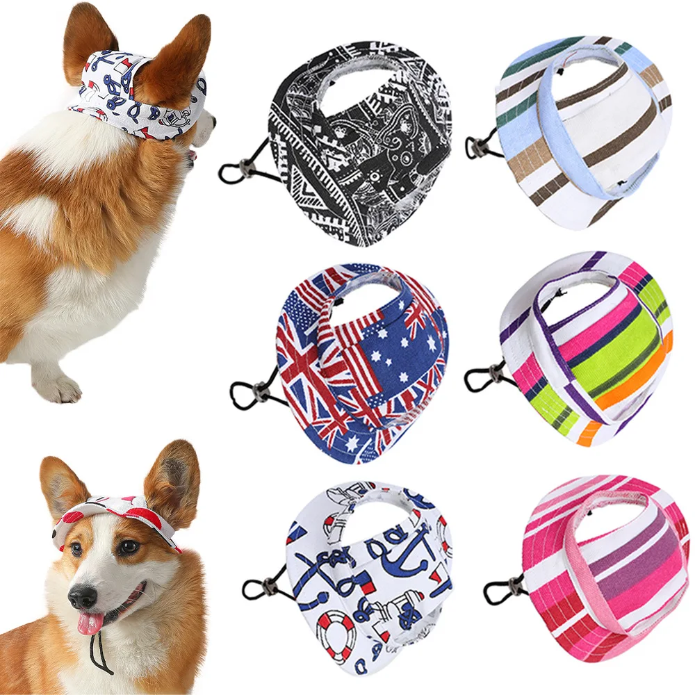 Pets Hat with Ear Holes Adjustable Canvas Cap for Dogs Summer Cats Sun Cap  Dogs Cats Accessories Pet Outdoor Supplies
