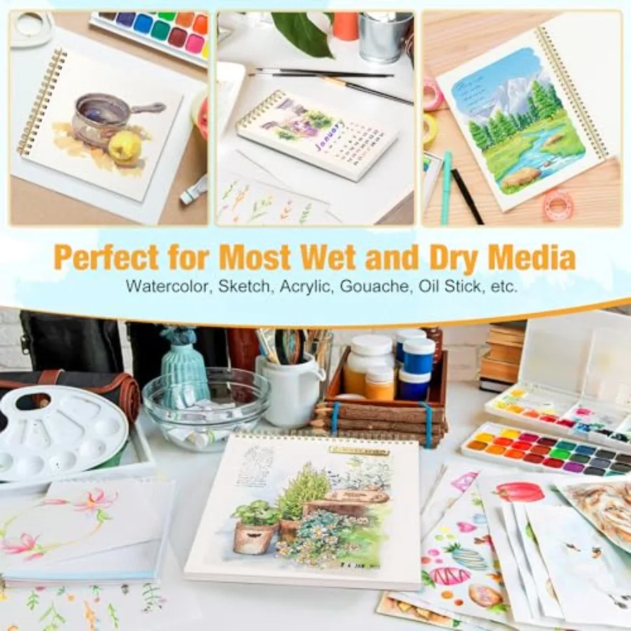 Small Watercolor Sketchbook, 5.5" 140lb/300g,Spiral Bound with Tear Line. Artist Water Color Paper, Portable Travel Notebook fo view 5