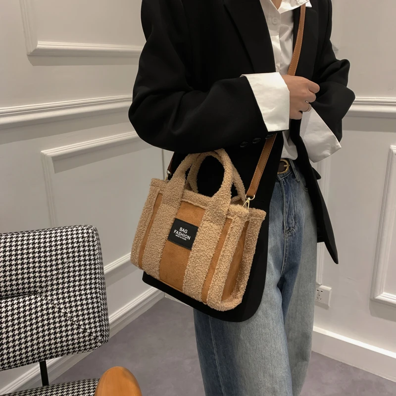 Retro Brown Bolsa De Lã De Cordeiro Das Mulheres Designer Marca Faux Suede Lady Crossbody Bag Moda Compras Tote Bolsa De Ombro Mulher