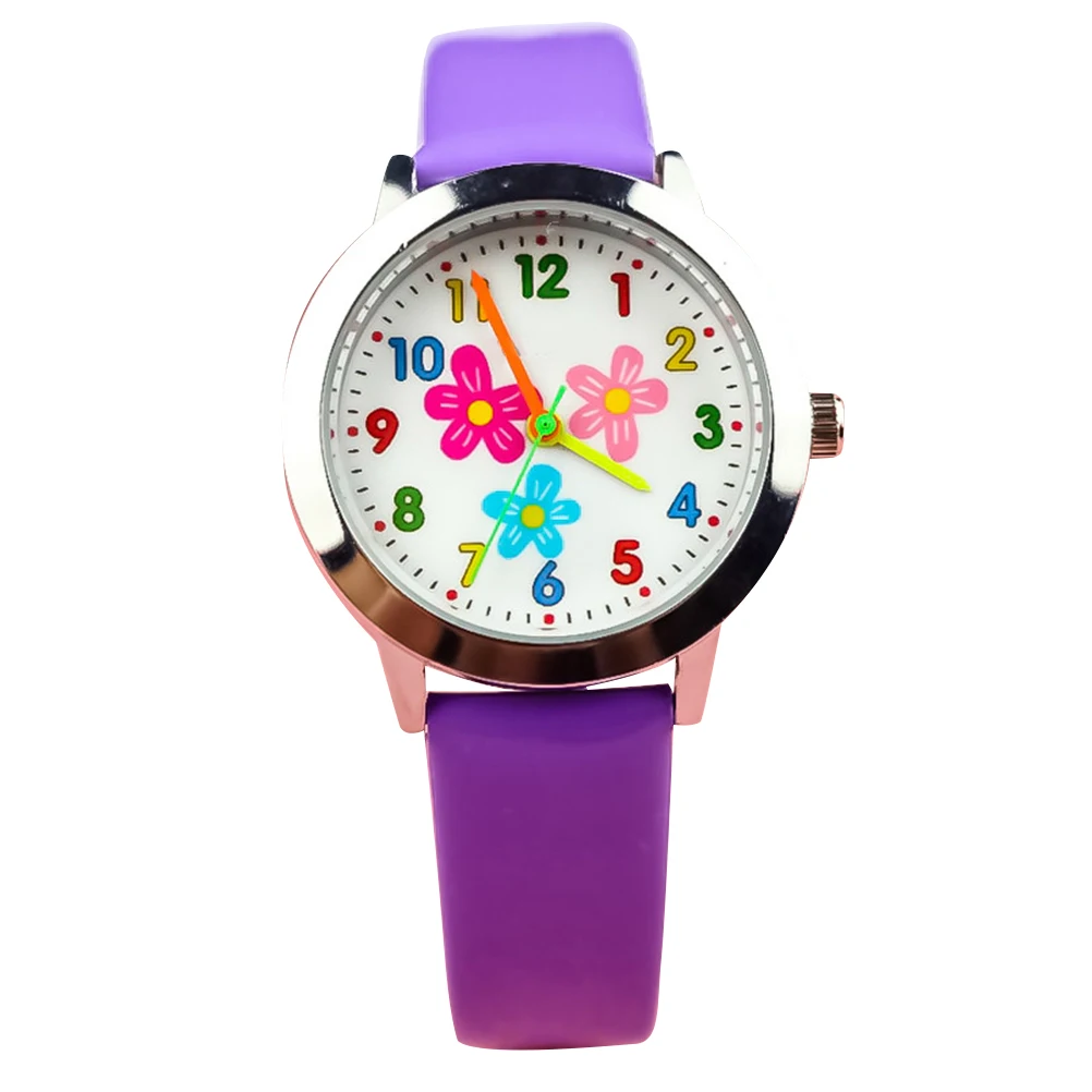 

Cartoon Digital Watch for Kids Purple Flower Pattern Student Quartz Watches Durable Soft Strap Birthday Gift Lovely Design