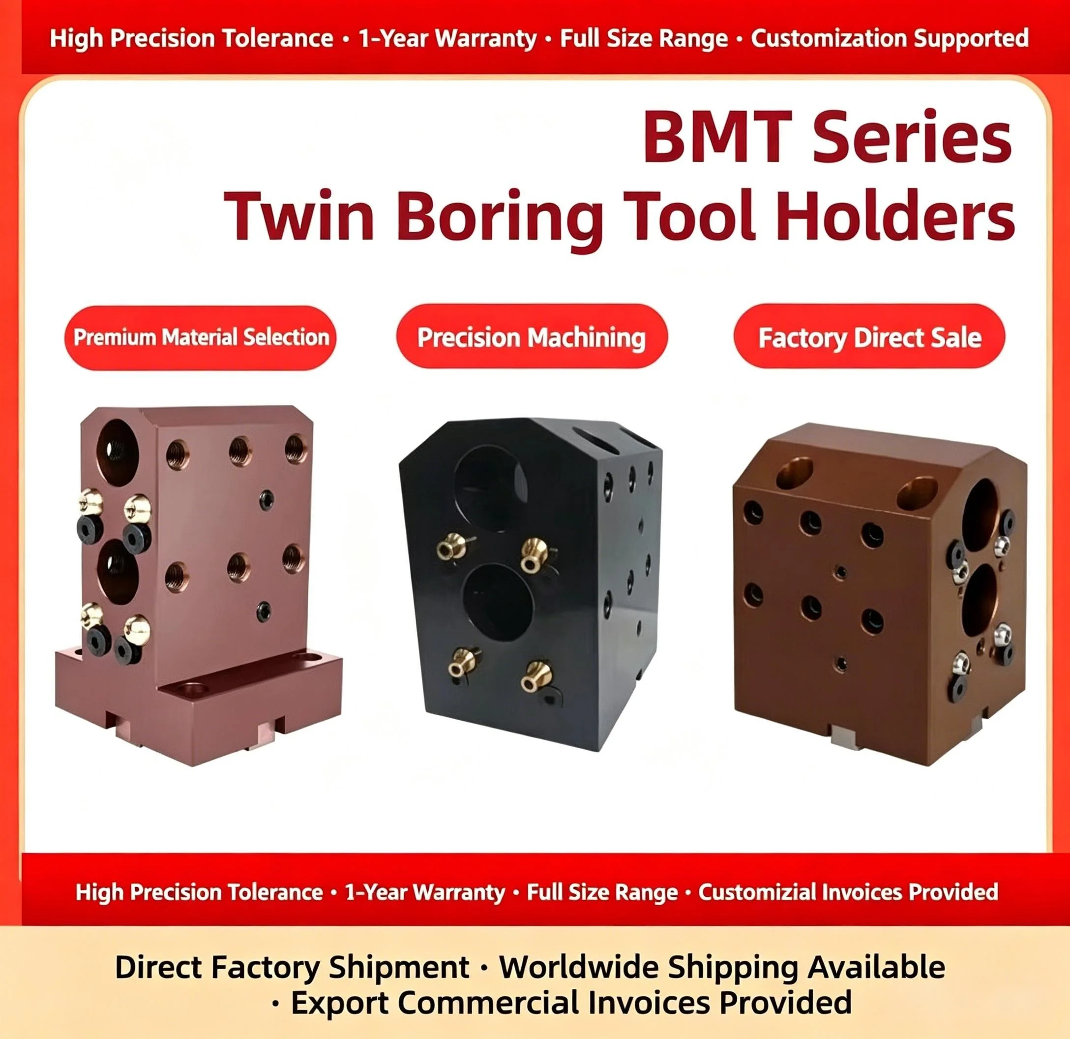 BMT Twin Boring Fixed Tool Holder BMT40 BMT45 BMT55 BMT65 BMT75 BMT85 CNC Lathe Turret Static Tool Block High Precision Customiz