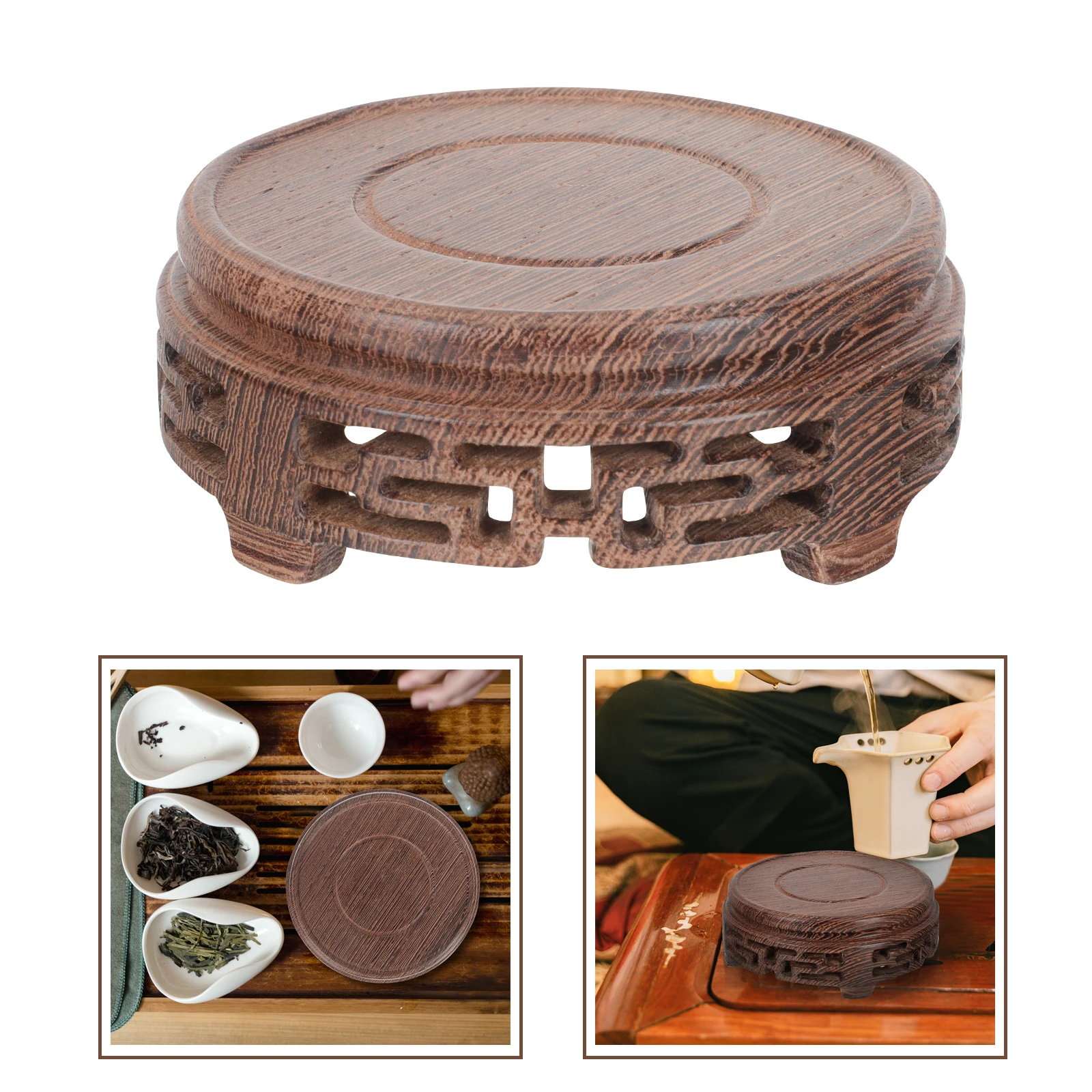 

Chicken Wing Tea Set Rack Wood Flowerpot Display Stand Round Tray Teapot Holder Wood Base Craft Trophy Stand Home