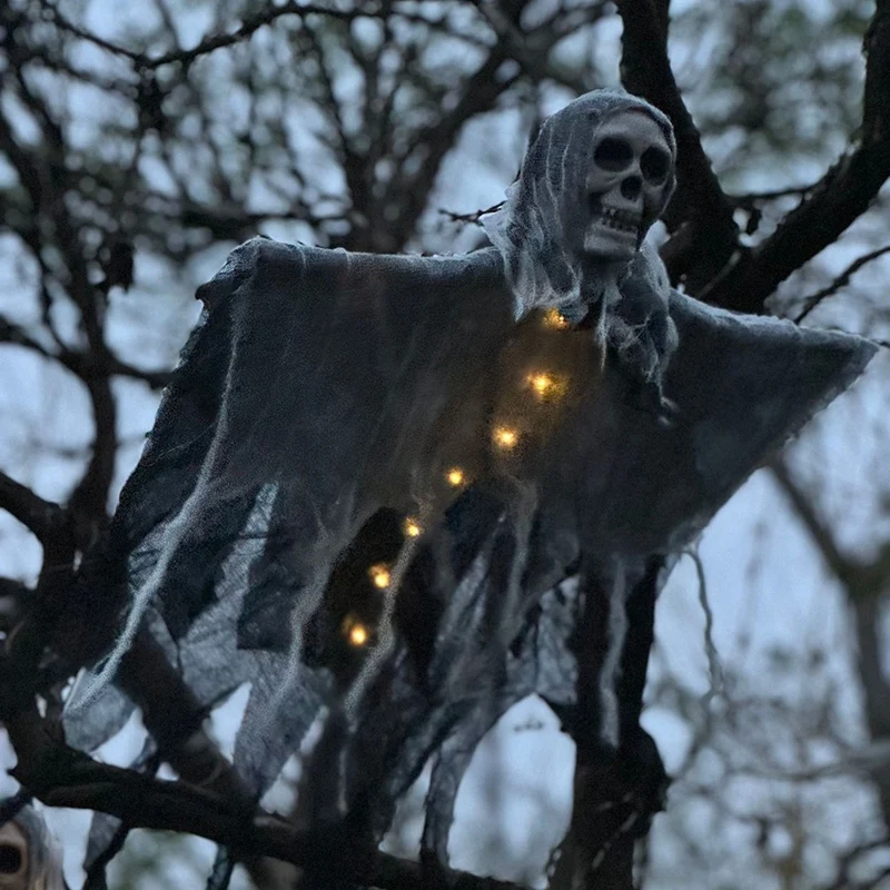 LICE-Halloween Fantasma sospeso Divertenti luci decorative da giardino Layout di scena all'aperto Teschio fantasma