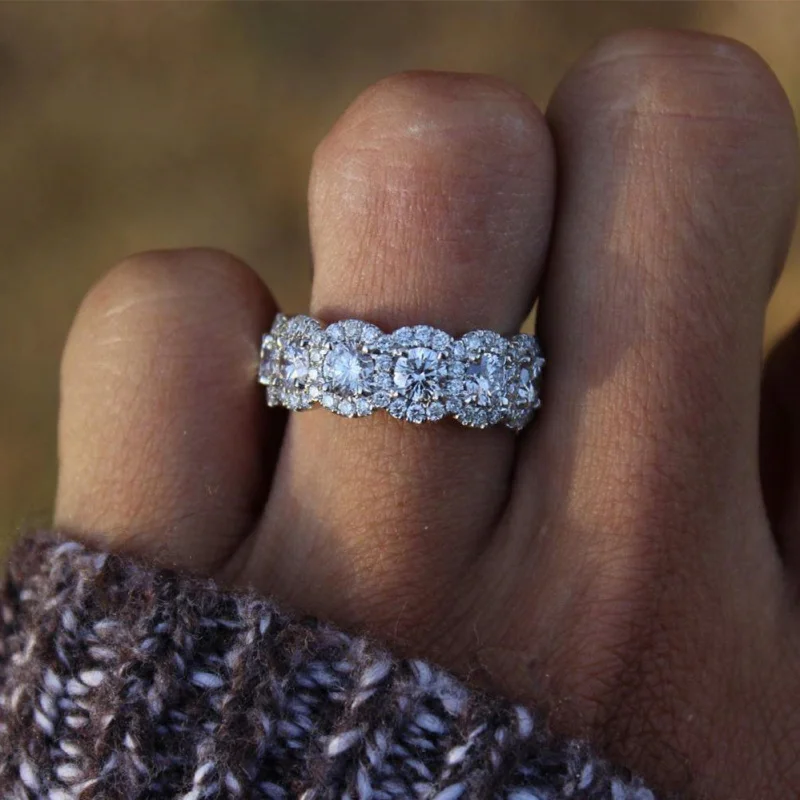Fashionable Women's Imitation AAA Zirconia Engagement Ring New Micro-Set Jewelry Gift