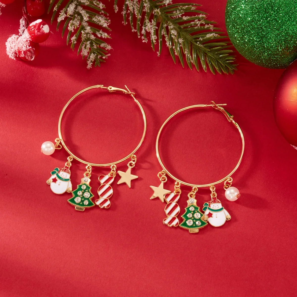 Xmas Holiday Hoop Drop Earrings Gingerbread Tree Candy Star Snowman Santa Claus Reindeer Christmas Jewelry Gift For Women Men
