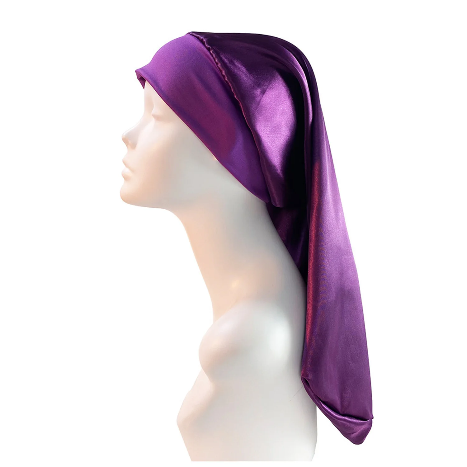 Neue Lange Satin Motorhaube Schlaf Kappe Frauen Seidige Schlaf Kappe Mit Breiten Gummiband Haarpflege Turban Zöpfe Lockiges Haar Natürliche Haar – Detail 10