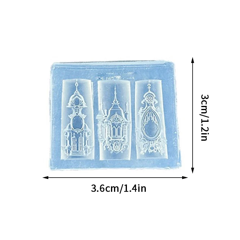 Molde de silicona para manicura de 3x3,6 cm, estilo europeo, Castillo, iglesia, molde para decoración de uñas Diy, plantilla transparente para uñas