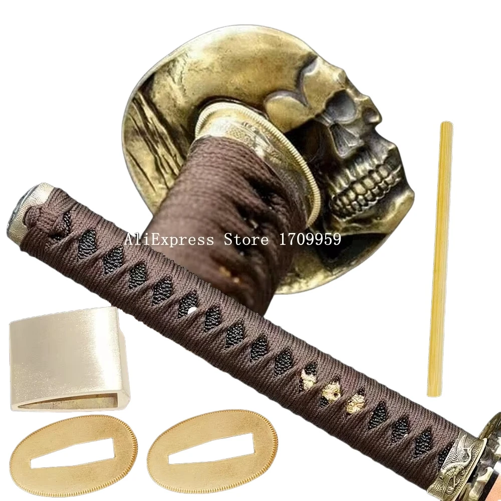 Um conjunto katana diy acessórios tsuka espada japonesa alça liga tsuba menuki fuchi kashira cobre habaki seppa
