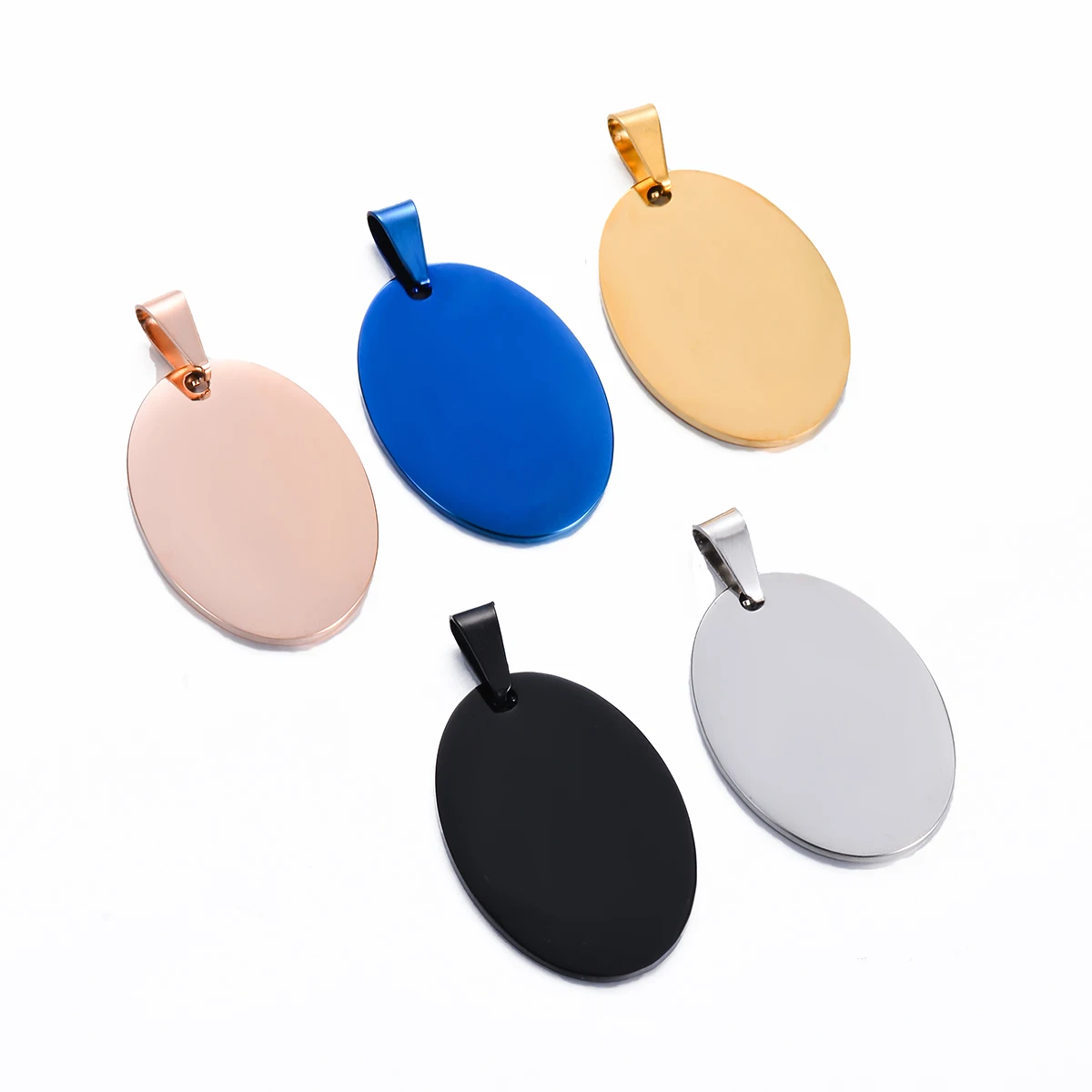 5Pcs Unisex Jewelry Stainless Steel  Oval Shape Dog Tags Pendant Necklace Jewelry
