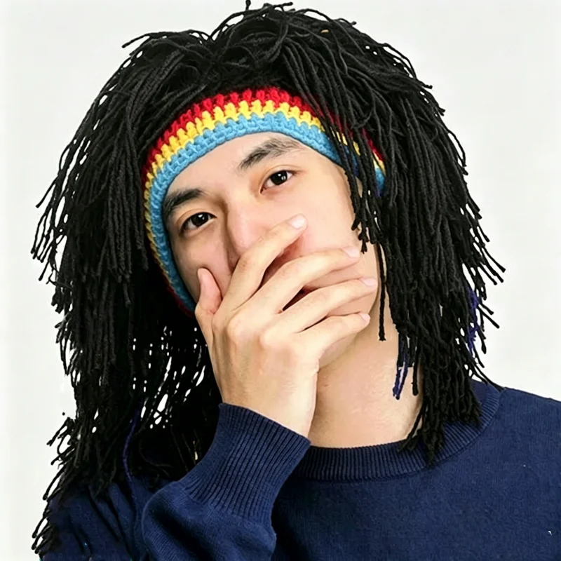Dreadlocks False Braid Synthetic Wigs Beanie Skull Cap Handmade Knitted Hat African Jamaica Wig Halloween Cosplay Party Headwear