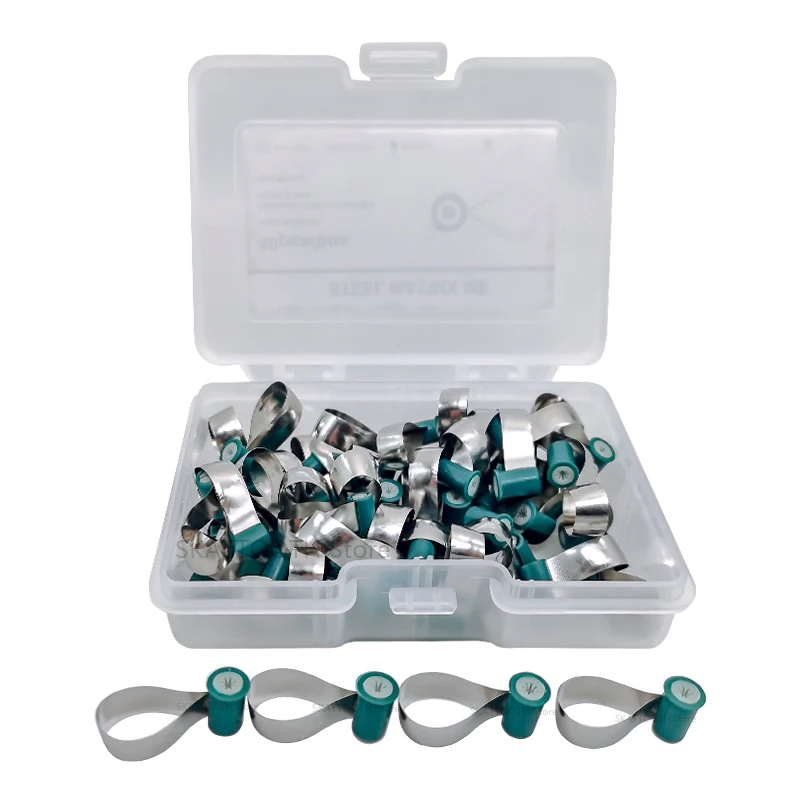 50Pc/box Dental Matrix Sectional Double-Side Contoured Anatomically Shaped Matrix Bands Stainless Steel Knob Type Matrix Dentist