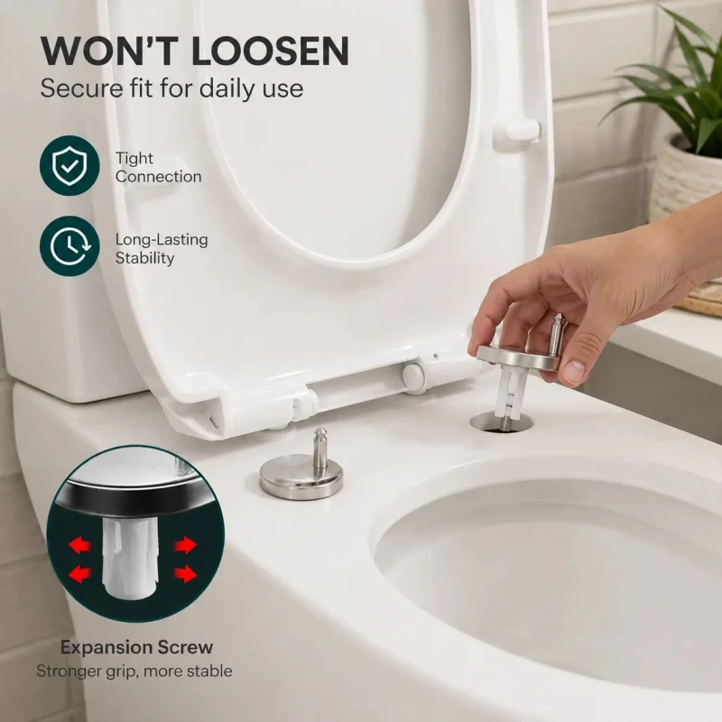 2 Counts Universal Toilet Seat Expansion Screw Bolts, Thickened Stainless Steel, Easy Top-Mount Installation for Loose Toilet