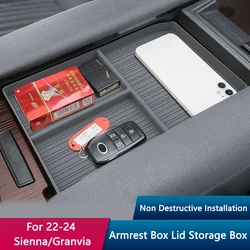 QHCP Car Armrest Cover Storage Box Central Console Storage Box Organizer Tray Pallet TPE Fit For Toyota Sienna Granvia 2022-2024