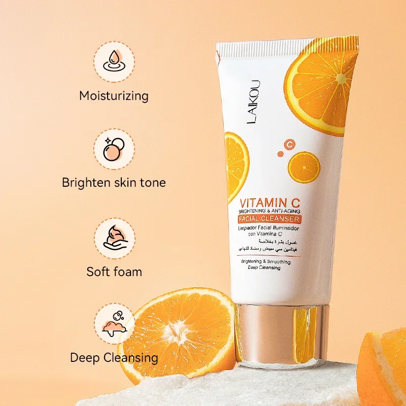 LAIKOU 40g Vitamin C Facial Cleanser Skin Deep Cleansing Moisturizing Blackhead Removal Face Wash Foam Face Cleanser Skin Care