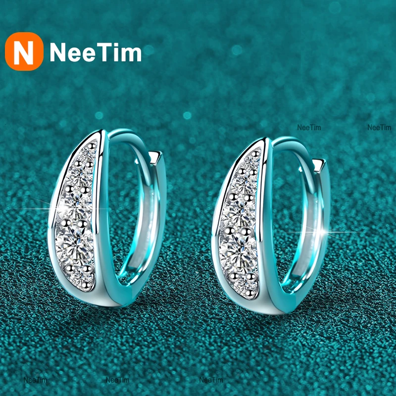 NeeTim Full D Color Moisanite Earrings 925 Sterling Silver Lab Diamond Sparking Hoop Earrings Wedding Party Earring Fine Jewelry