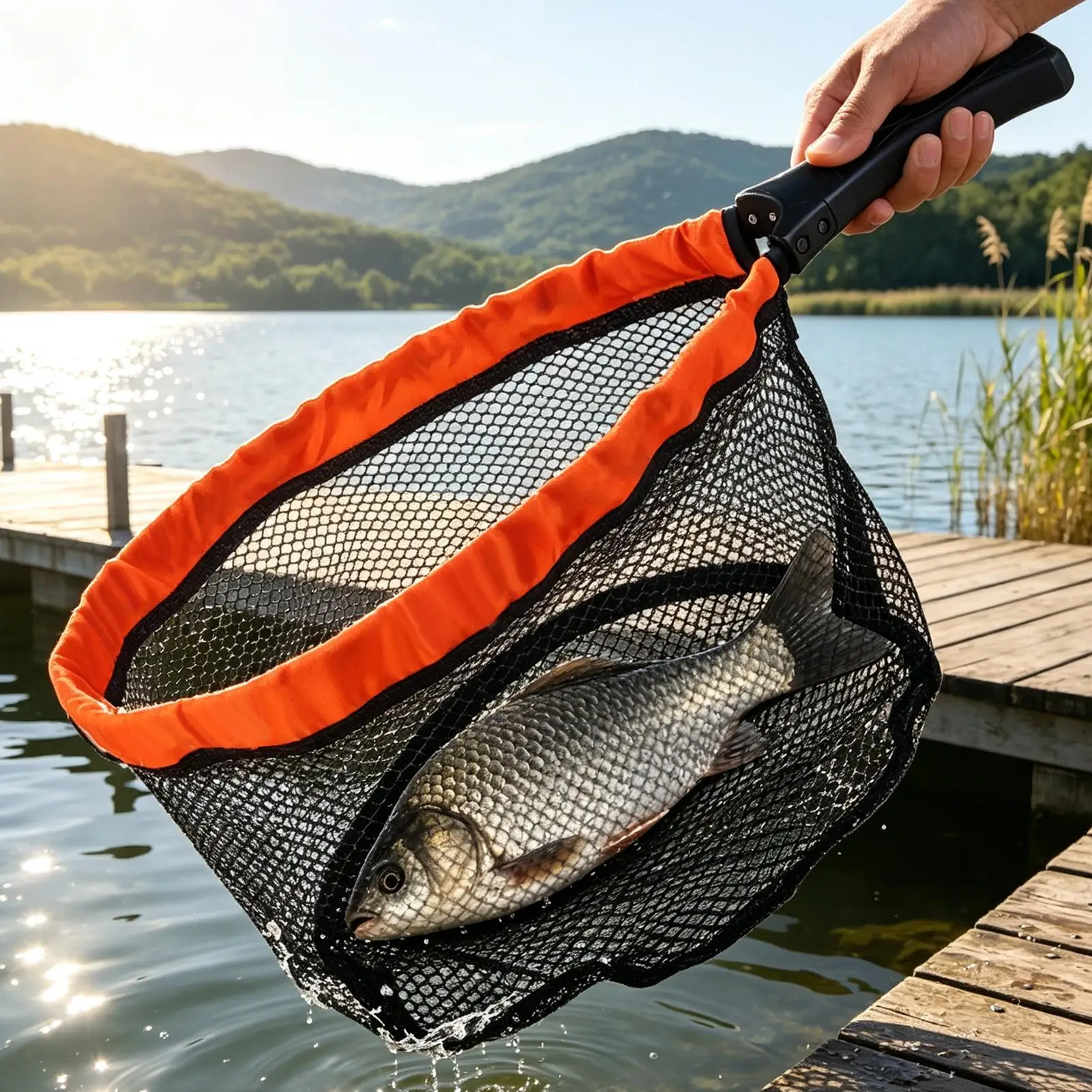 Fly Fishing Landing Net Portable Angling Mesh Equipment Outdoor Landing Net for Hiking Kayak Boat Lake Saltwater Trout Bass
