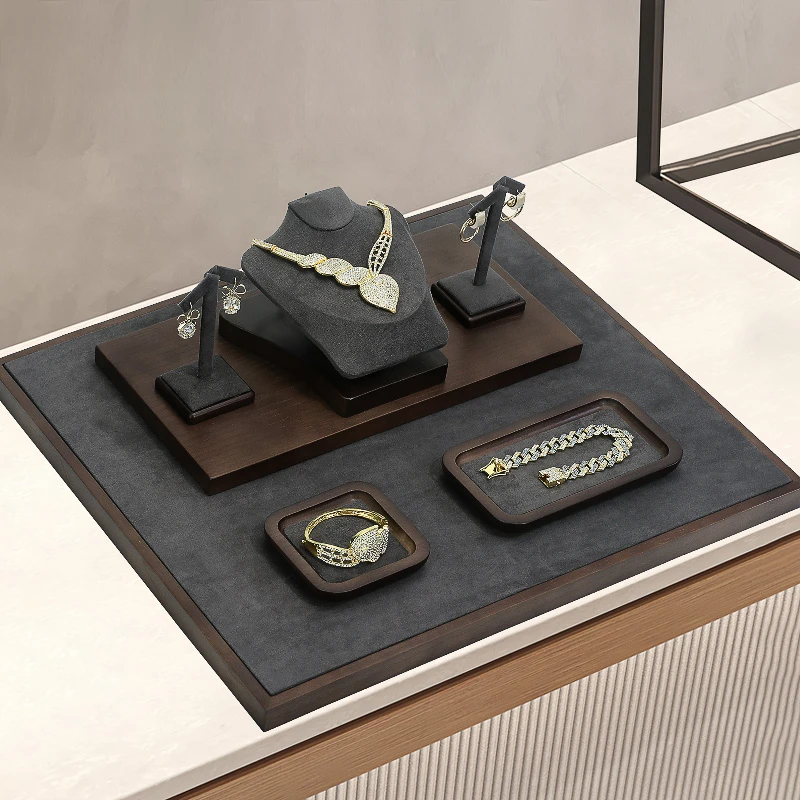 

Jade necklace, earrings, rings, bracelets, display props, jewelry display props, walnut solid wood set