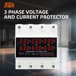 3P+N Din rail Voltmeter Ammeter adjustable Over and Under Voltage current limit protection Monitor  Six Digital Display